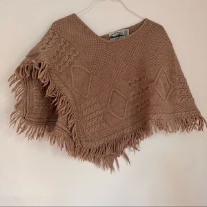 Aran Crafts Made In Ireland 100% Merino Wool Brown Poncho Cape Size Small